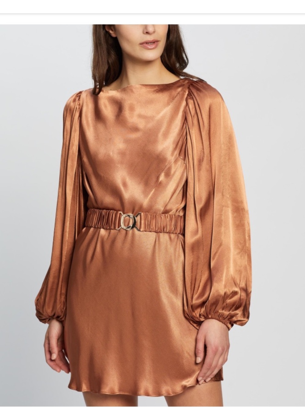 Shona Joy 6 Satin Long-Sleeve Belted Mini Dress - Bronze